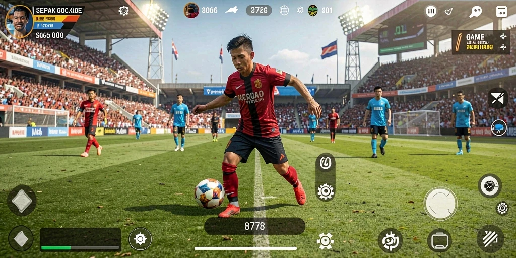 Tampilan gameplay menegangkan dari pertandingan sepak bola di 8768.