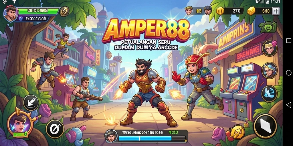 Tampilan gameplay seru AMPER88 dengan aksi cepat dan grafis cerah.