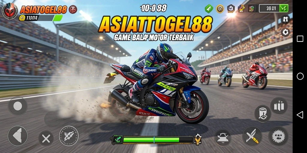 Tampilan gameplay seru dalam balapan motor yang memukau.