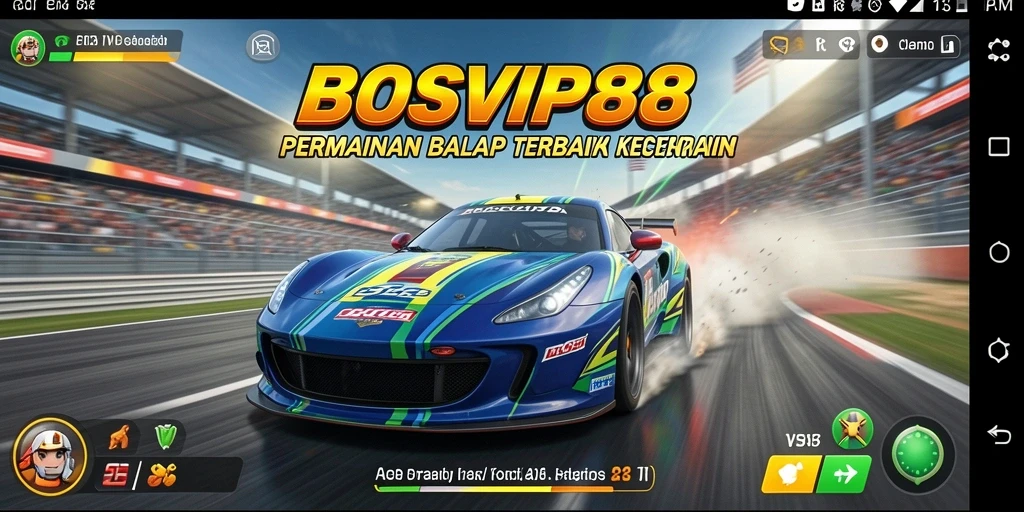 Tampilan balapan intens di BOSVIP88 dengan berbagai pilihan mobil.