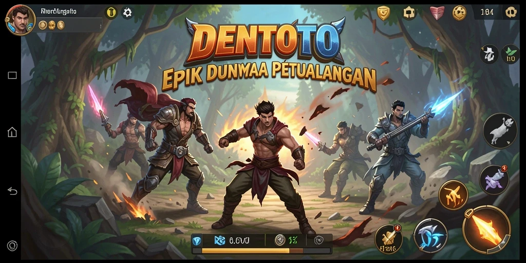 Tangkapan layar DENTOTO menampilkan aksi seru dalam pertempuran.