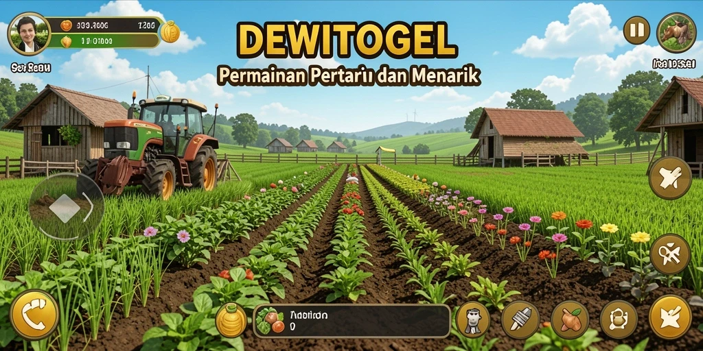 Tampilan gameplay seru DEWITOGEL dengan aktivitas bertani yang menggembirakan.