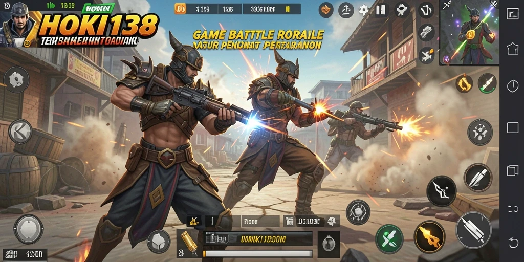 Screenshot HOKI138 menampilkan aksi seru di medan perang Battle Royale.
