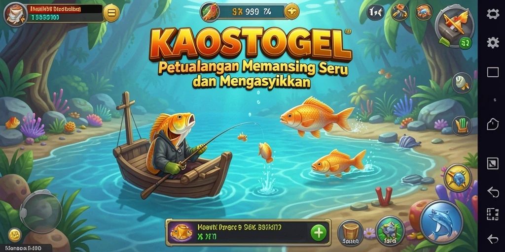 Tampilan gameplay KAOSTOGEL dengan suasana memancing yang menawan.