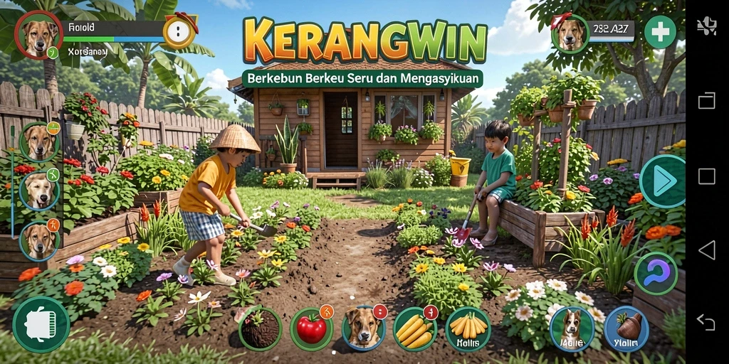 Tampilan gameplay KERANGWIN yang menakjubkan saat merawat tanaman.
