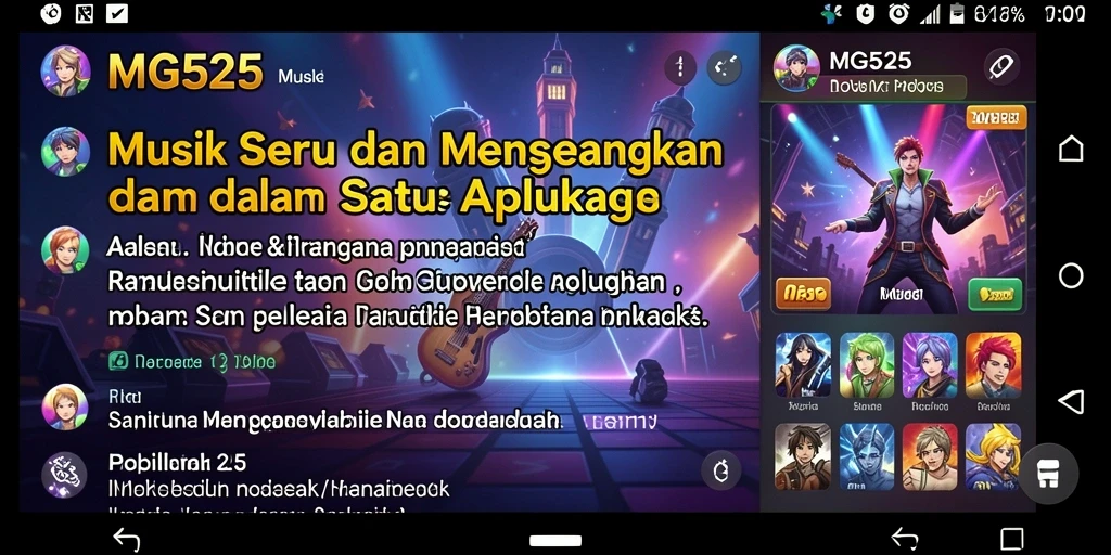 Screenshot gameplay MG525 dengan berbagai aktivitas musik yang menarik.