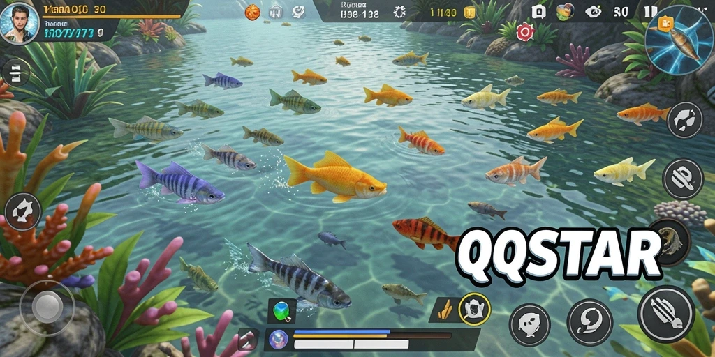 Tampilan gameplay QQSTAR yang seru saat berburu ikan.