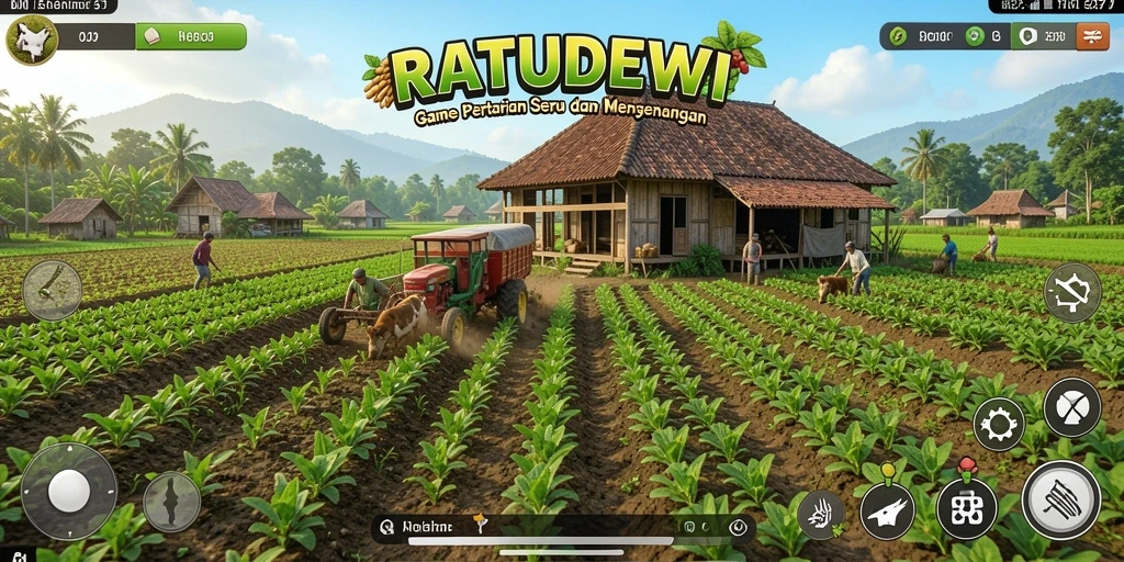 Tampilan interaktif gameplay RATUDEWI yang menarik untuk pertanian.