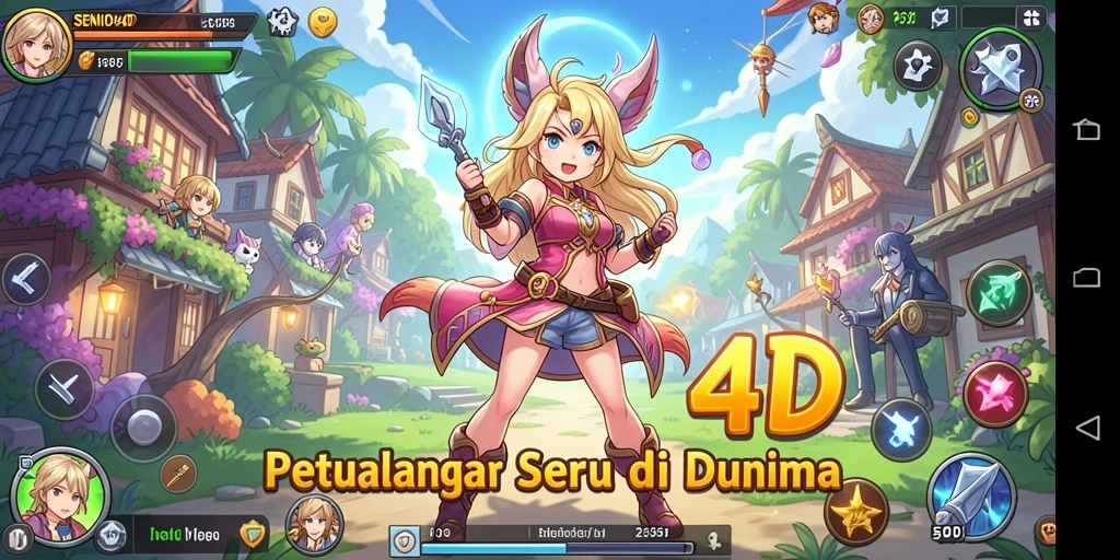 Tampilan menarik dalam gameplay SENIOR4D dengan karakter anime yang penuh warna.