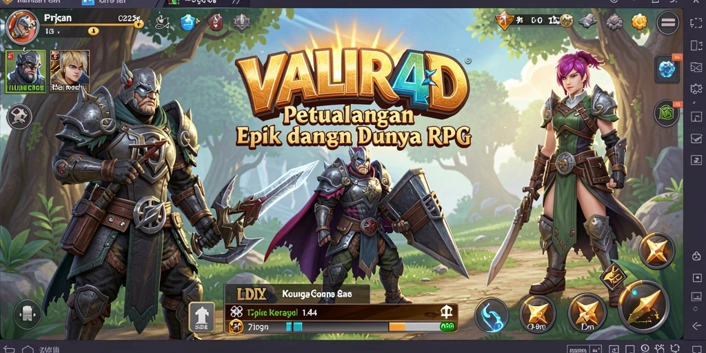 Tangkapan layar utama VALIR4D menampilkan aksi pertarungan yang seru di dunia RPG.